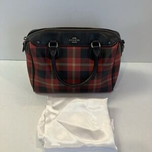 Coach Mini Bennett Satchel In Red, Black & White Plaid. EUC.